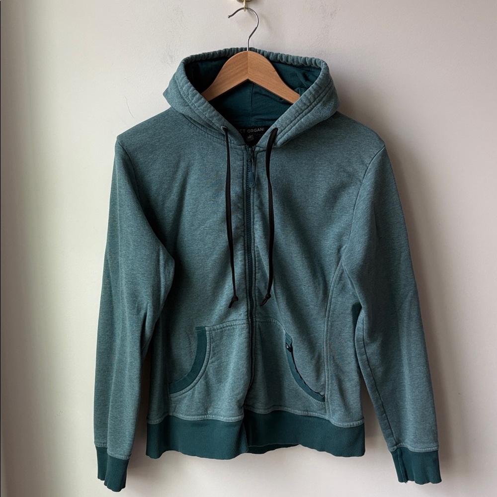 Pact Organic Men's Full Zip Hoodie in Green Athleisure Athletic Travel Size L